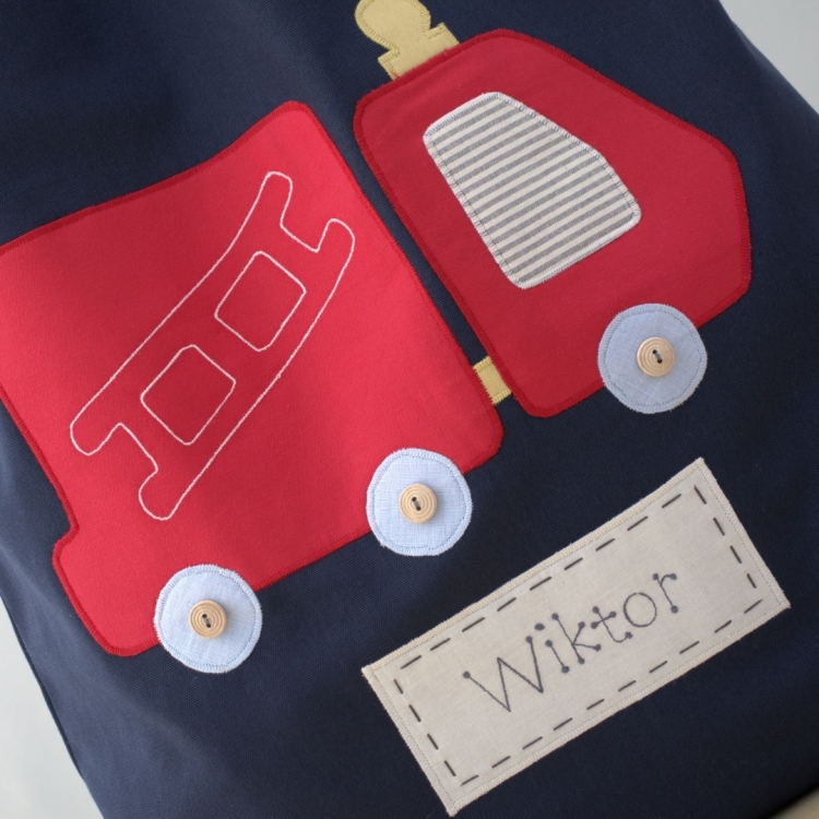 worek na pościel z imieniem i wozem strażackim